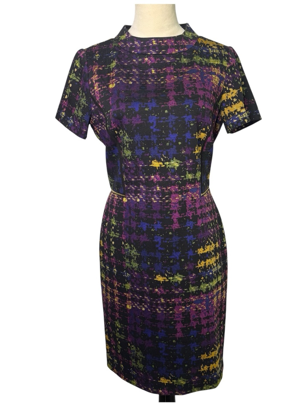 Tahari Arthur S. Levine Multicolored Mock Neck Sheath Dress 8 Office Careerwear